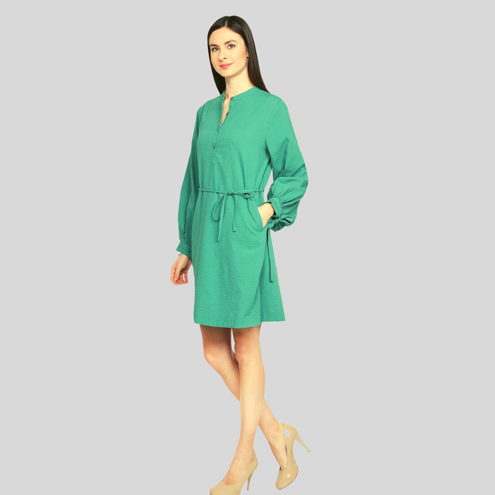 slim fit dress slacks Sage Green Linen Button-Down Dress, Lapel Collar, Cap Sleeves