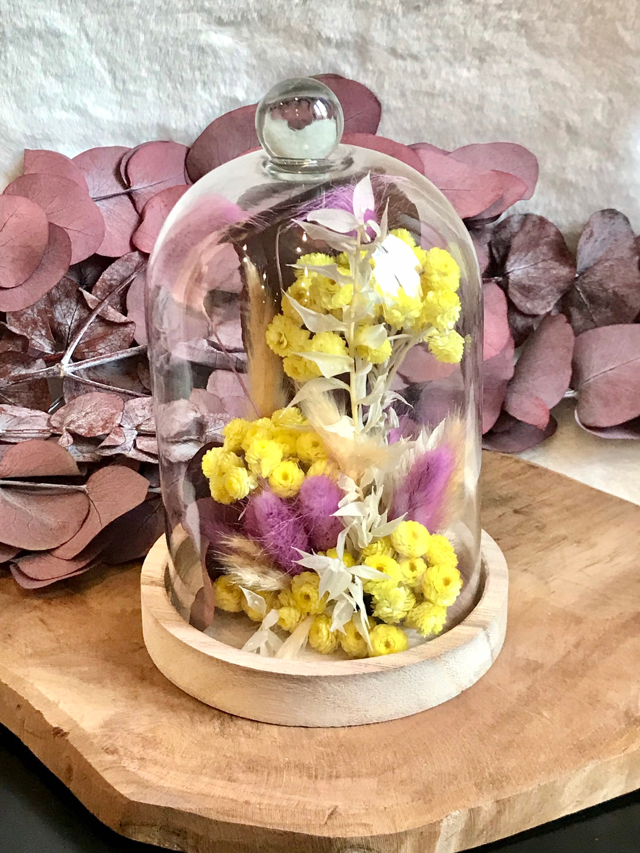 Cloche Fleurs Séchées Immortelle Pampa