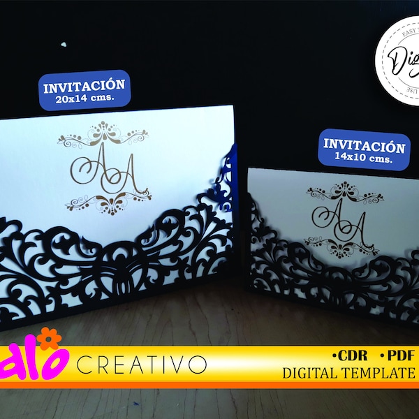 Plantilla de Corte para invitación BODA, XV AÑOS, realiza bellisimos sobres para tus invitaciones, fácil y práctico con nuestro trazo