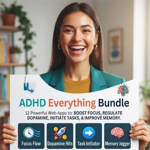 ADHD Everything Bundle 12 Mini Web Apps | Focus Dopamine Task Initiation Memory Tools | Offline HTML Apps Instant Download