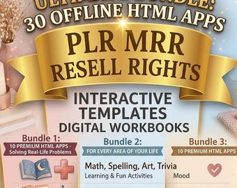 30 Offline HTML Apps Bundle | Interactive Workbooks, Journals & Problem-Solving Tools | PLR MRR Resell Rights