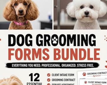 Hundepflege Forms Bundle, bearbeitbare Vorlagen für Vertragsvereinbarungen, druckbare Vorlage für den Haustiersalon, Pflegerichtlinien, Geschäftsformulare für Haustiere