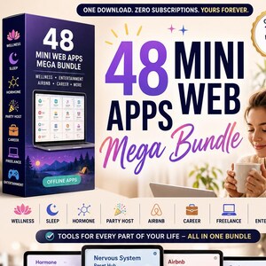 48 Mini Web Apps Mega Bundle Wellness Entertainment Airbnb Career | Nervous System Sleep Hormone Party Host Freelance | Offline Apps