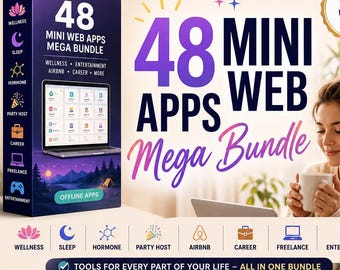 PLR MRR 48 Mini Web Apps Mega Bundle Wellness Entertainment Airbnb Career Nervous System Sleep Hormone Party Host Freelance Bestselling Apps