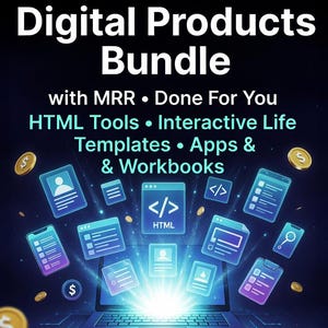 BUNDLE 60+ hand picked Digital Products MRR PLR Resell, Done For You Html Tools Interactive Life Templates Apps & Workbooks, Passive Income