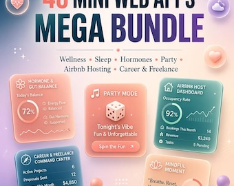PLR MRR 48 Mini Web Apps Mega Bundle Wellness Entertainment Airbnb Career Nervous System Sleep Hormone Party Host Freelance Bestselling Apps
