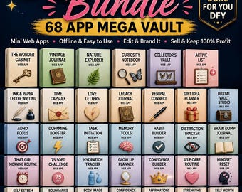 68 MRR PLR Digital Produktpaket l 68 App Mega Vault Återförsäljningsrättigheter Master Resell Private Label Etsy Business Done For You DFY Mini Web Apps