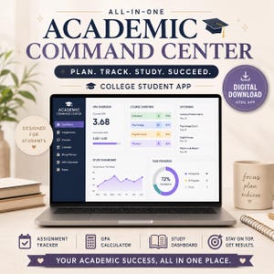 Academic Command Center | College Student PLANNER, Interactive WORKBOOK, Assignment Tracker, GPA Calculator, Study Dashboard Html App