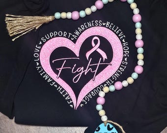 Embroidered Breast Cancer Awareness Shirt: Pink Ribbon Glitter Heart