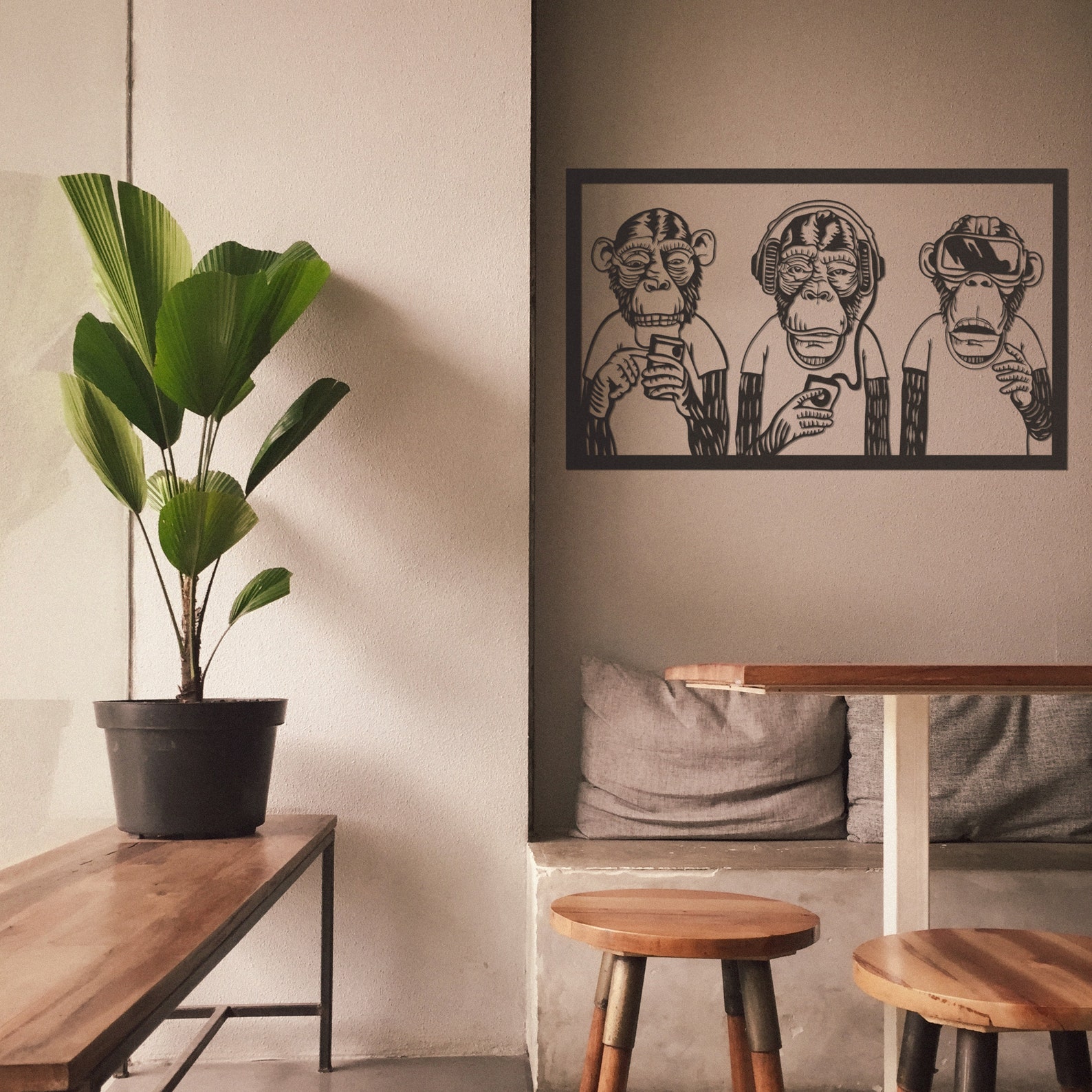 Three Wise Monkeys Metal Monkey Wall Art, Metal Wall Decor, Metal Wall