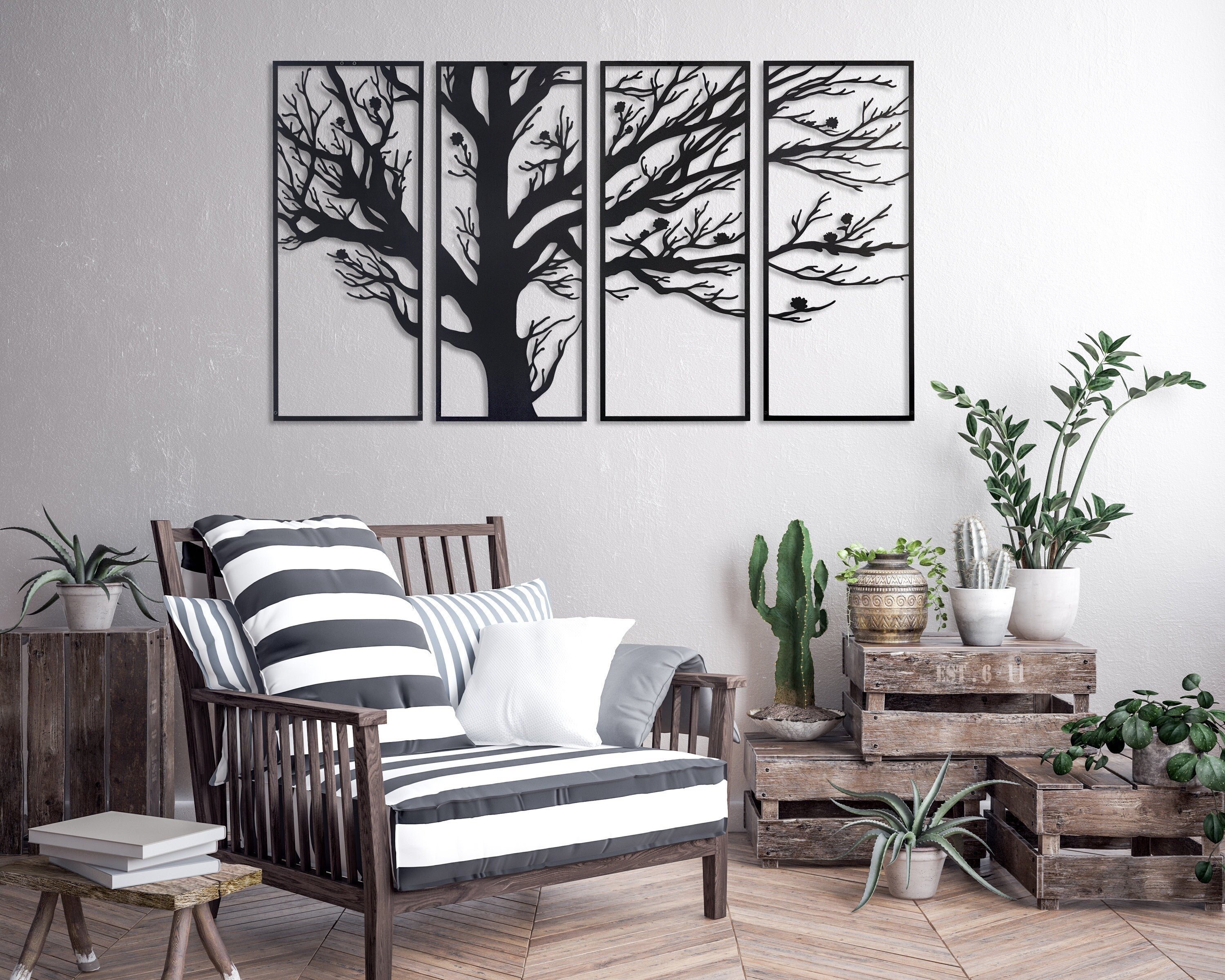Extra Large Metal Wall Art, 4 Panels Tree of Life Wall Art, Metal Wall