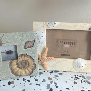 Pair of Vintage 2000's Ceramic Beach Themed Frame for your 4x6 and 2x2 Photo, Sandy Ocean Shell Frames