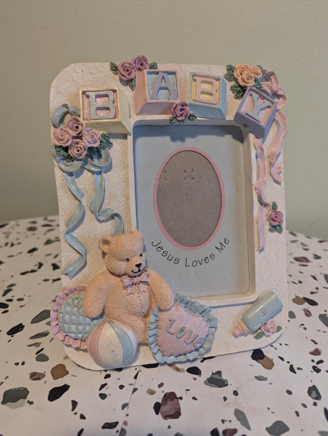 Vintage Ceramic New Born Baby Picture Frame for 5