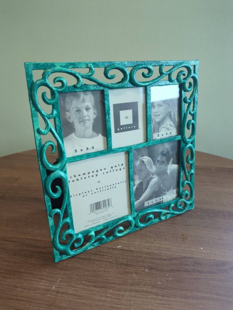 Metal Collage 5 Photo Frame, Upcycled With Hand Painting in Two Shades