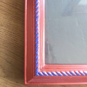 Upcycled Wood Picture Frame for 8x10 Photo, Upcycled with Hand Painting in a Metallic Red Finish with Royal Blue Details