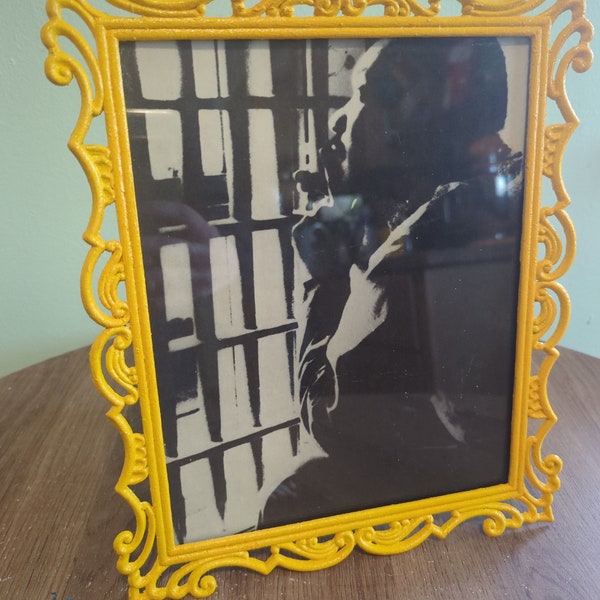 Funky, Bold, and Beautiful Large Metal Picture Frame for 8x10 Photo, Upcycled with Hand Painting in a Bright Golden Yellow, Tabletop Frame