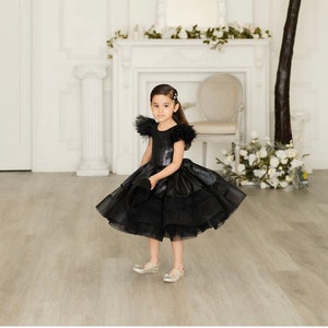 Black tutu dress/birthday dress/ruffle dress/sequin dress/satin dress/girl dress/flutter sleeves/ostrich feather/puffy dress/canada/dress