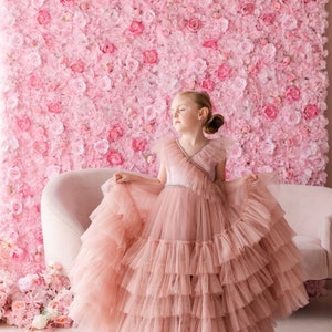 Tulle layered gown/ruffled gown/girls gown/pink gown/peach gown/wedding dress/white gown/purplegown/custom dress/blackgown/holiday/christmas