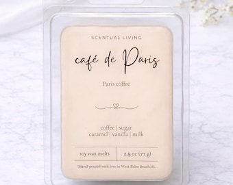 Pastillas de cera de soja de lujo Café de Paris - Fragancia para el hogar inspirada en las cafeterías y panaderías parisinas - Pastillas de cera perfumadas en envase tipo concha, vertidas a mano - Scentual Living