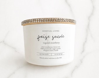 Pastillas de cera de soja de lujo con forma de corazón Fraise Sucrée / Aroma a fresa / Tarro blanco / Fragancia para el hogar inspirada en la repostería parisina / Scentual Living