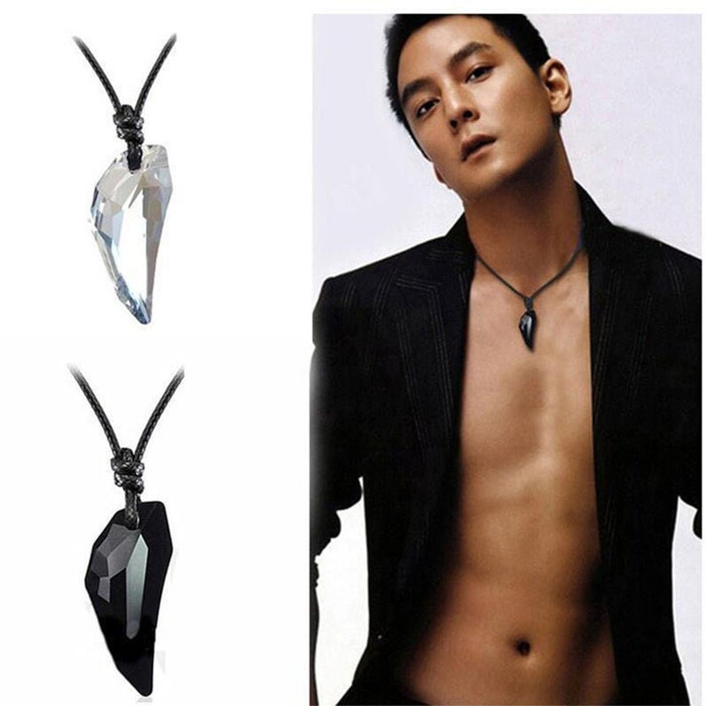 Spike shops Wolf Tooth Natural Stone Crystal Pendant Leather Rope Necklace