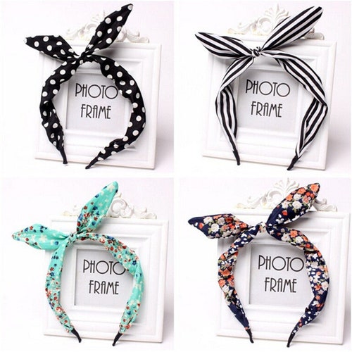 Cute Leopard shops Dots lip print flower Bunny Rabbit Ear Ribbon Headwear