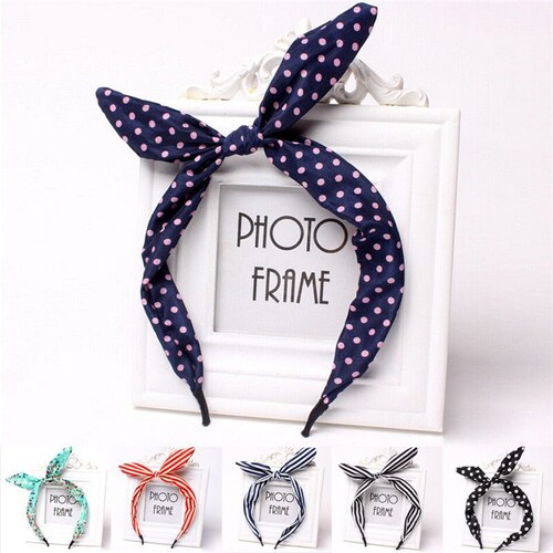 Cute Leopard shops Dots lip print flower Bunny Rabbit Ear Ribbon Headwear