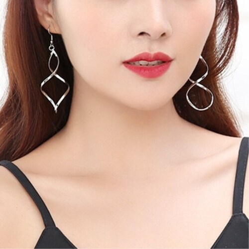 Spiral Drop Earrings For Women, shops Long Curved Wave Dangle Earrings