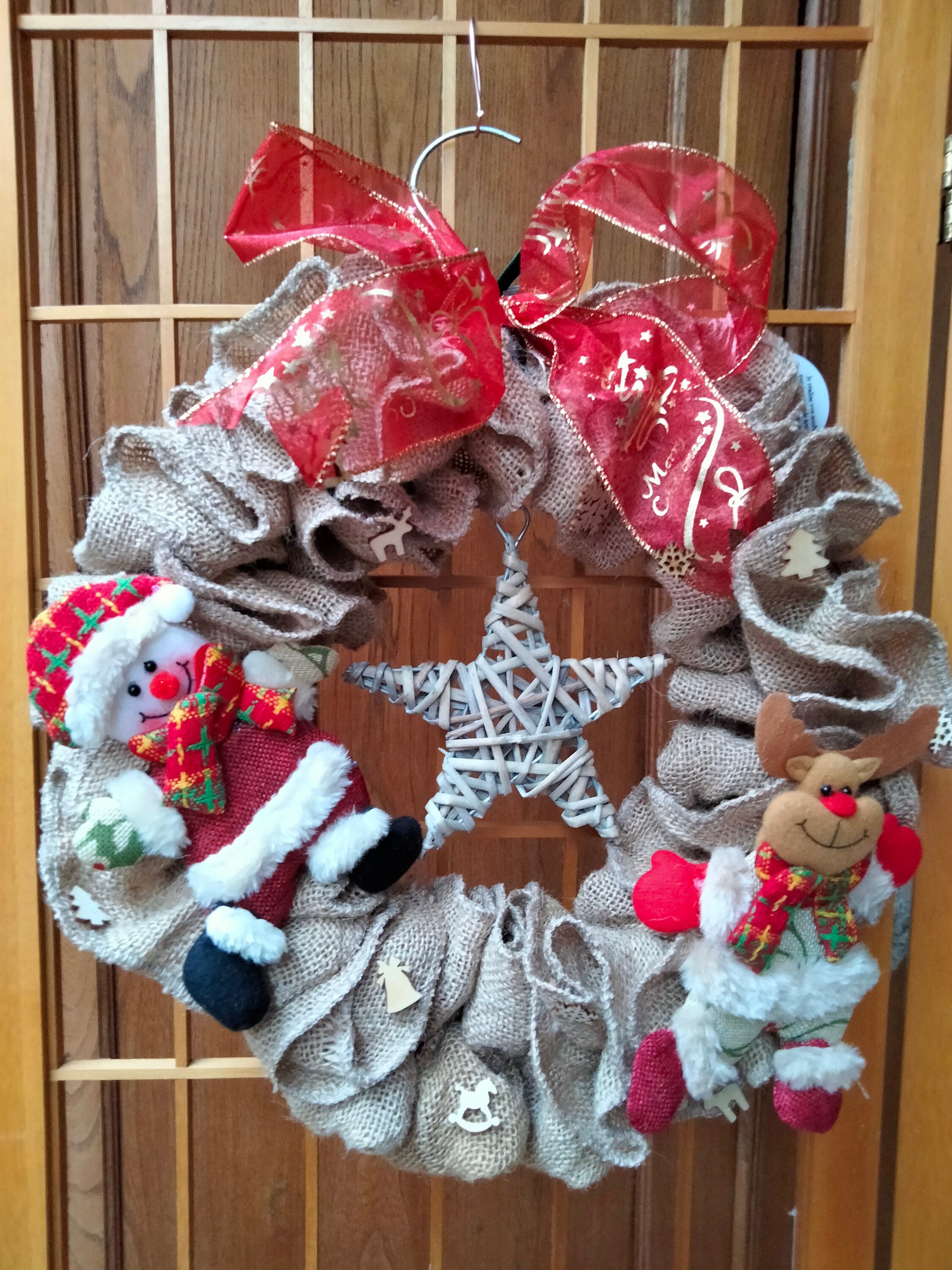 Suspension de Noël Toile Jute et Étoile Rotin