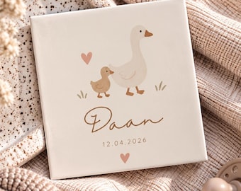 Gepersonaliseerd Geboortetegeltje met Naam en Geboortedatum | eendjes | Décoration de chambre bébé | Kraamcadeau | Geboortecadeau |