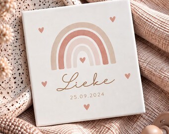 Carreau bébé arc-en-ciel personnalisé – Nom et date personnalisés, décoration de chambre d'enfant (10,8 cm)
