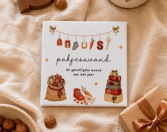 Carreau de céramique Sinterklaas Pakjesavond, 10,8 cm, décor cadeau festif
