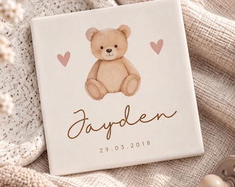 Geboortetegeltje personnalisé avec Teddybeer | Geboortecadeau | Kraamcadeau | Décoration de chambre bébé | Bébé Naam Tegeltje