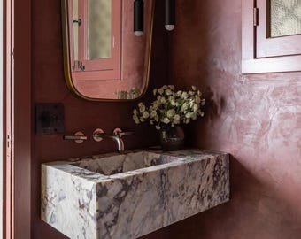 Calacatta Burgundy Marble Sink - Hidden Drain, Wall Mounted