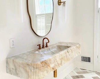 Calacatta Gold Marble Sink: Handmade Wall Mount Washbasin
