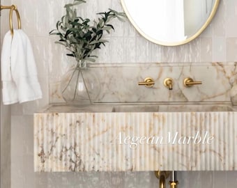 Hand Carved Calacatta Gold Marble Sink: Wall Mount Vanity Top