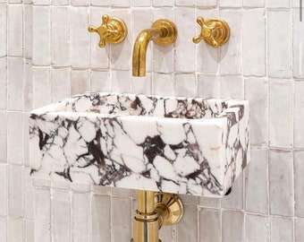 Handgefertigte Calacatta Viola Marmor Gefäßspüle - Wandbehang, quadratisch
