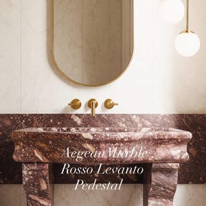 Handmade Rosso Levanto Marble Pedestal Sink: 42”Wx21”Dx34”H