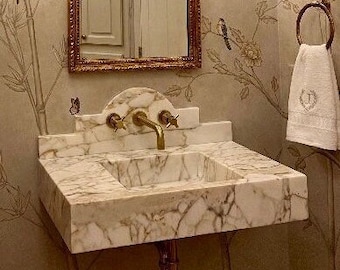Calacatta Gold Marble Sink: Custom Wall Mount Vessel Basin