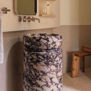 Calacatta Viola Marble Pedestal Sink, Calacatta Viola Marble Sink, Natural Stone Sink, Marble Bathroom Sink, Custom Order Sink, Hand Carved