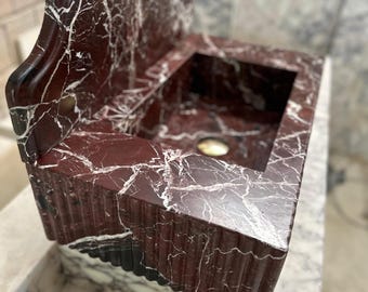 Rosso Levanto Marble Wall Mounted Sink: Powder Room Vanity, 16x24x6