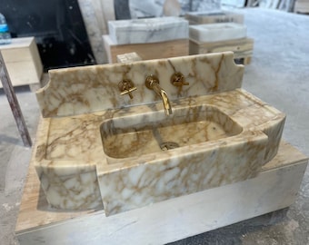 Hand Carved Calacatta Gold Marble Sink: Custom Washbasin
