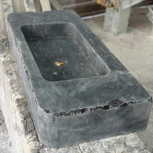 Pietra Grey Marble Sink, Fully Customizable, Grey Aged Marble Sink, Wall Mount Sink, Handmade Sink, Marble Basin, Grey Marble Basin