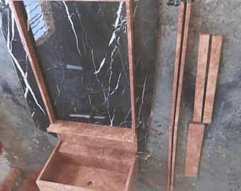 Handmade Pink Stone Sink, Shelf & Mirror Frame Set, Fully Customizable in any Stone