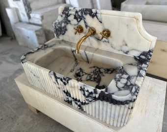Hand Carved Calacatta Viola Marble Sink - Wall Mounted Vessel