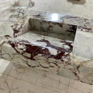 Calacatta Viola Marble Hidden Drain Sink, Marble Washbasin, Wall Mounted Sink, Custom Order Sink, Vessel Sink image 1