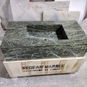 Green Marble Sink – Stone Bathroom Basin – Modern Rectangular Vanity – Custom Handmade Countertop Lavabo — Fully Customizable