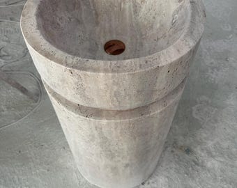 Handmade Round Travertine Pedestal Sink – Freestanding Stone Basin