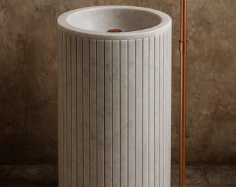 Lavabo de pedestal de mármol de Carrara hecho a mano – Lavabo de piedra independiente