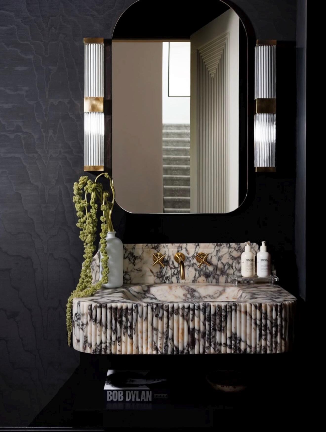 Calacatta Viola Marble Sink: Ribbed, Hand Carved, Wall Mount - Etsy